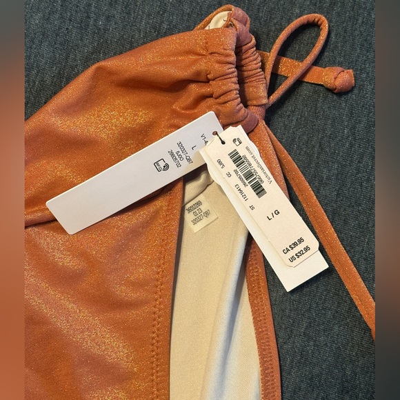 Victoria's Secret Shimmering Bikini Bottom, Orange w Gold Metallic, Sz L - Picture 2 of 7